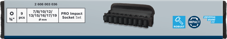 Conjunto de soquetes de impacto Bosch PRO 3/8″ 9 peças.